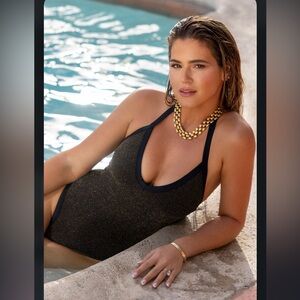 NEVER WORN: Cupshe X JoJo Atlantis Espresso Ribbed Lurex Halter One-Piece